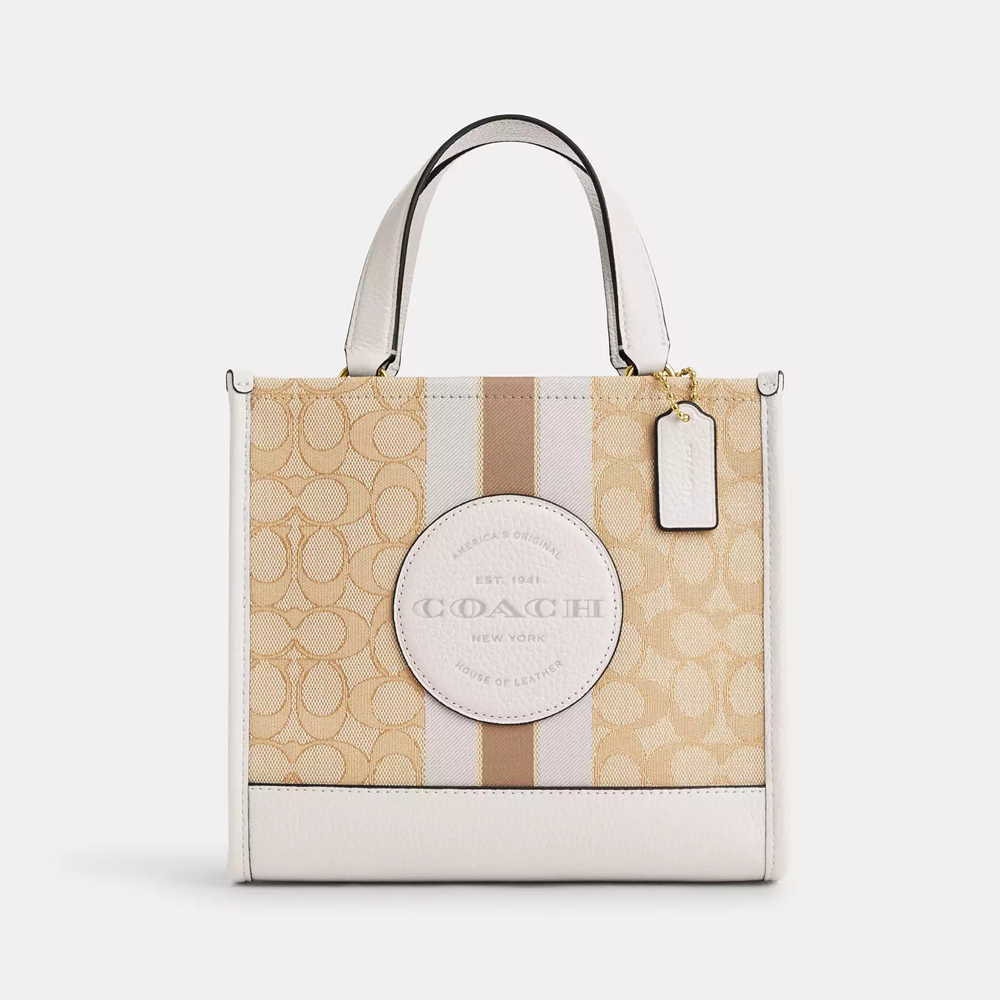 Coach Dempsey Tote Bag 22 In Signature Jacquard With Stripe And Coach Patch