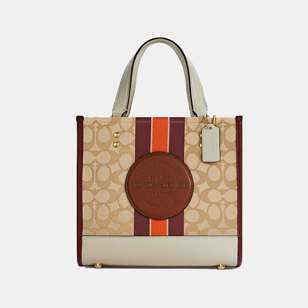 Coach Dempsey Tote Bag 22 In Signature Jacquard With Stripe And Coach Patch