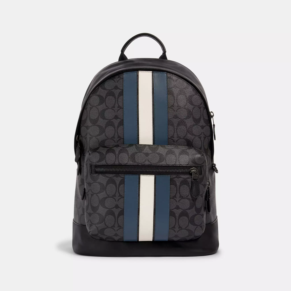 Coach West Backpack In Signature Canvas With Varsity Stripe
