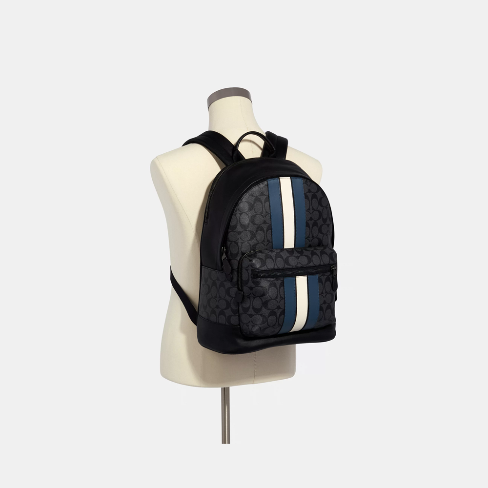 Coach West Backpack In Signature Canvas With Varsity Stripe