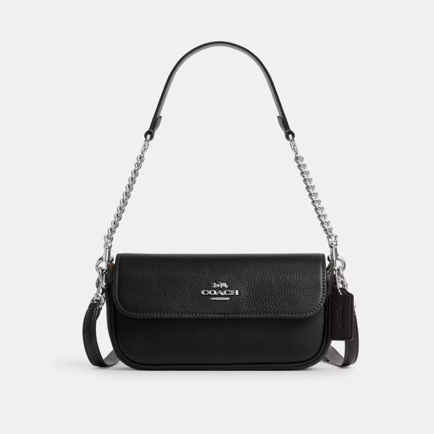 Coach Hailey Flap Bag Pebbled Leather Crossbody, Black