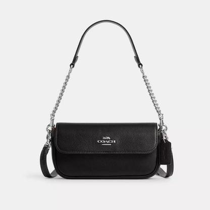 Coach Hailey Flap Bag Pebbled Leather Crossbody, Black