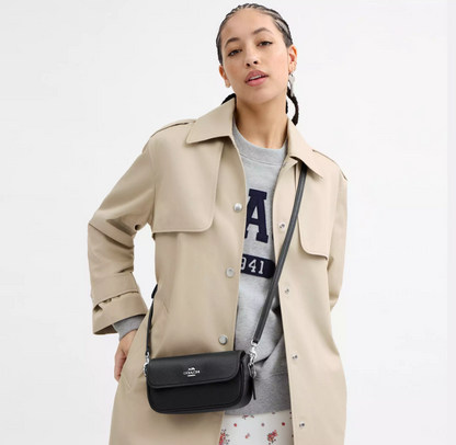 Coach Hailey Flap Bag Pebbled Leather Crossbody, Black