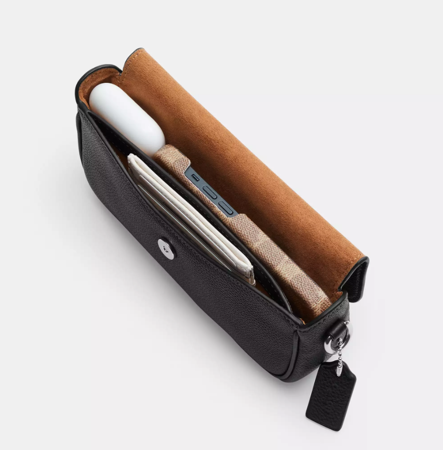 Coach Hailey Flap Bag Pebbled Leather Crossbody, Black