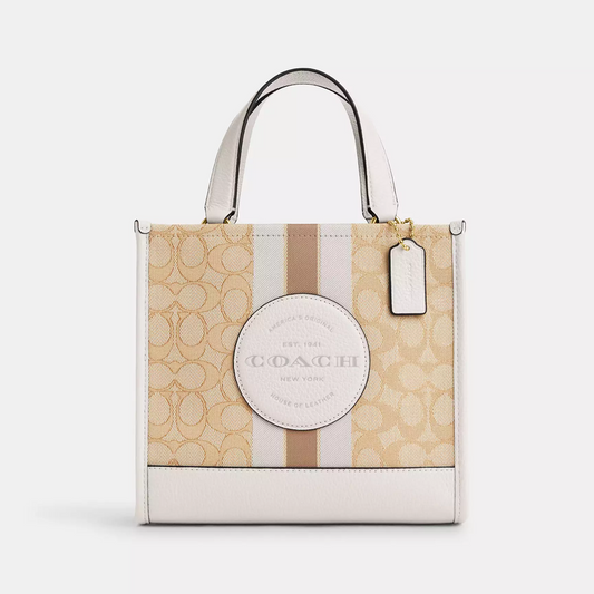 Coach Dempsey Tote Bag 22 In Signature Jacquard With Stripe And Coach Patch