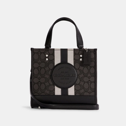 Coach Dempsey Tote Bag 22 In Signature Jacquard With Stripe And Coach Patch