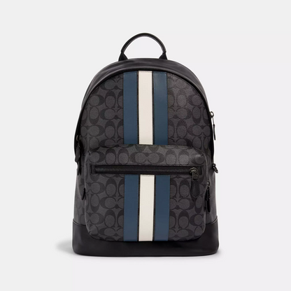 Coach West Backpack In Signature Canvas With Varsity Stripe