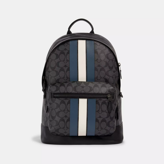 Coach West Backpack In Signature Canvas With Varsity Stripe