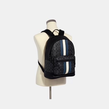 Coach West Backpack In Signature Canvas With Varsity Stripe